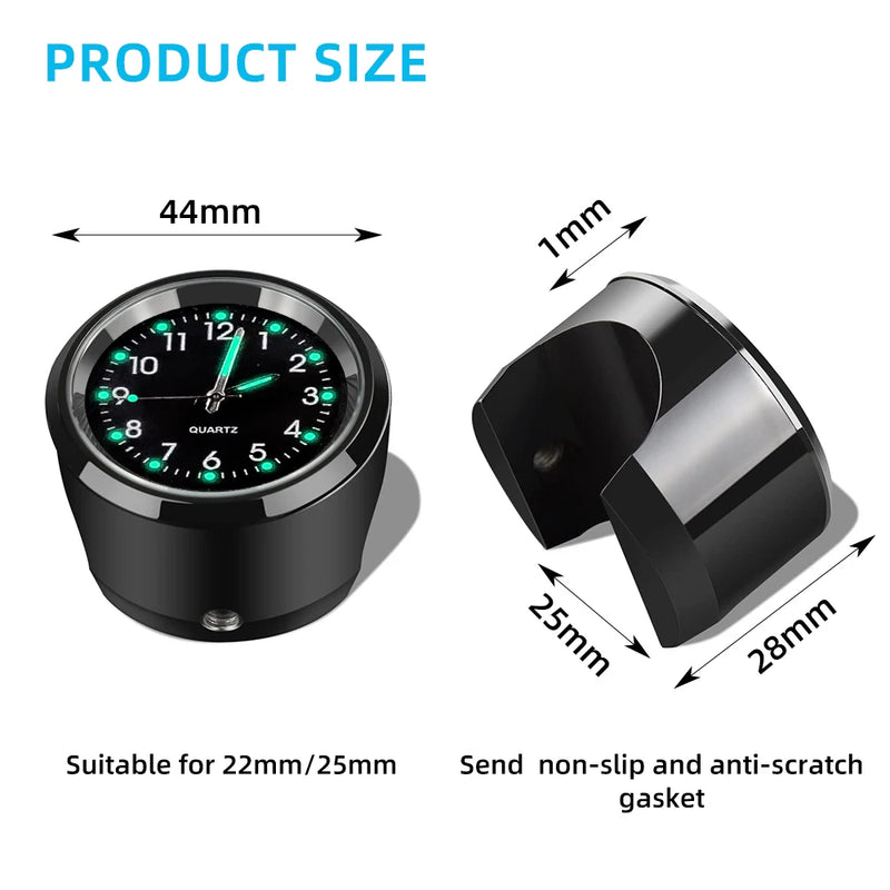 Motorcycle Bike Clock Chrome Waterproof  MotorHandlebar Mount Quartz  Watch Aluminum Luminous Clock MotorAccessori