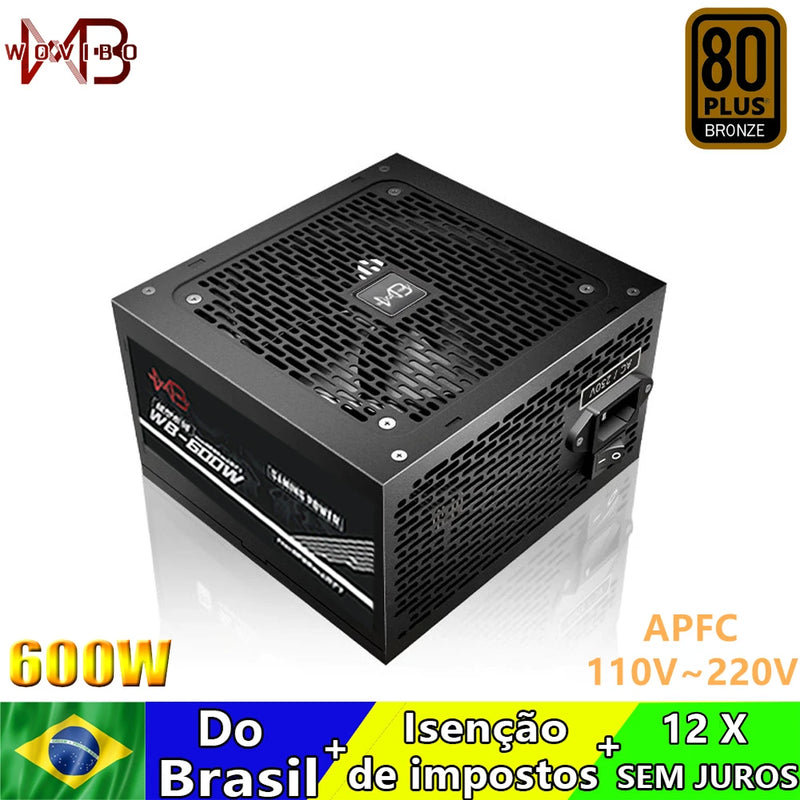 Wovibo Fonte PC Power Supply PSU Rated 600W 80 Plus APFC 120mm Fan Gaming 220V 110V ATX Computer Fuente De Alimentacion Source