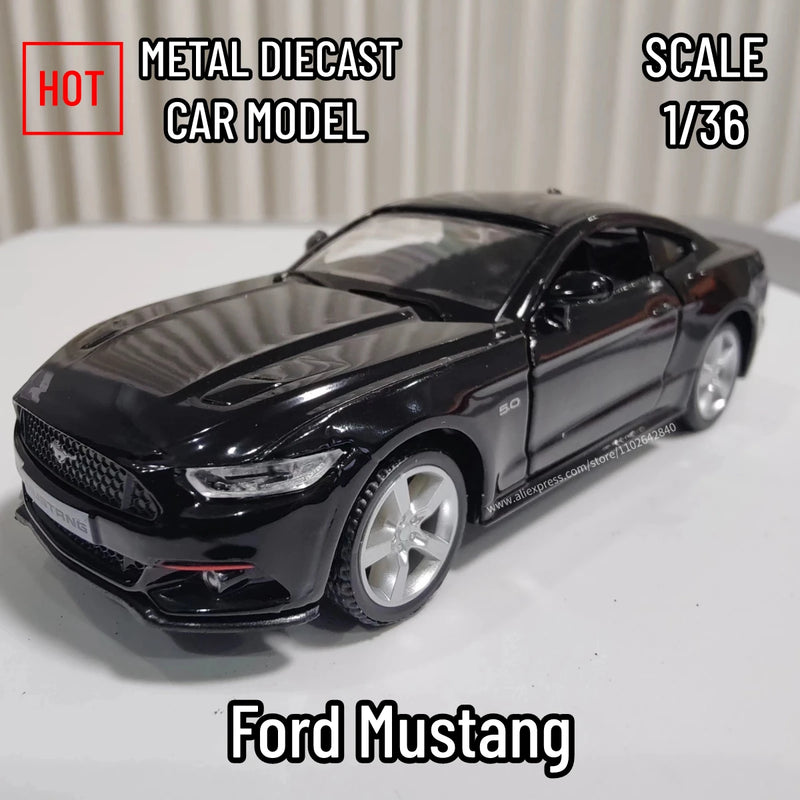 1:36 Ford Mustang Car Model Replica Scale Metal Miniature Art Home Decor Hobby Lifestyle Xmas Kid Gift Toy Collection