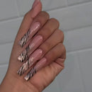 24Pcs Gold French Border False Nails Long Coffin False Nails with Rhinestones Ballerina Full Cover Nail Tips Press on Nails 2030