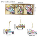 12/9pcs Happy Easter Wooden Pendant Cute Bunny Egg Carrot Chick Hanging Ornaments Spring Easter Party Home Decoration DIY Wreath