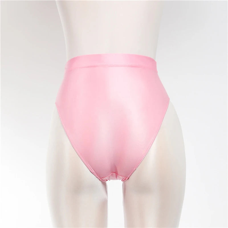 Briefs Panties Women's Sexy Briefs Shiny High Waist Transparent G-string Icy Silk Seamless Underpants Female Dance Lingeri
