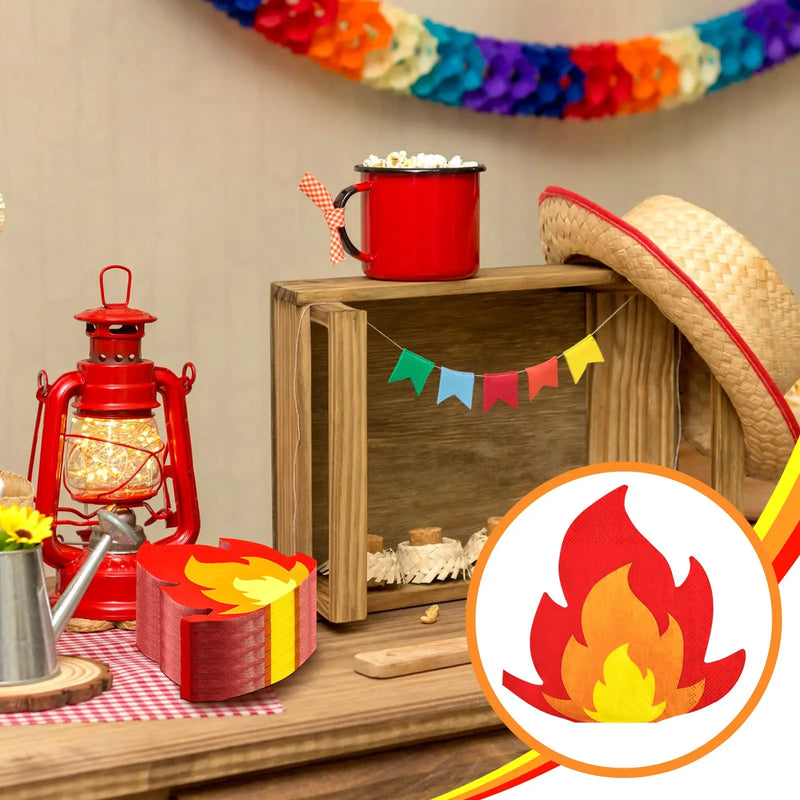 16PCS Fire Flame Napkins Beverage Napkins Disposable Paper Lunch Napkins for Fire Truck Fireman Sam Birthday Party Decorations