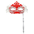 Metal Fancy Elegant Party Masque with Handheld Stick Half Face Venetian Masque with Rhinestones for Women Men Prom Masquerade