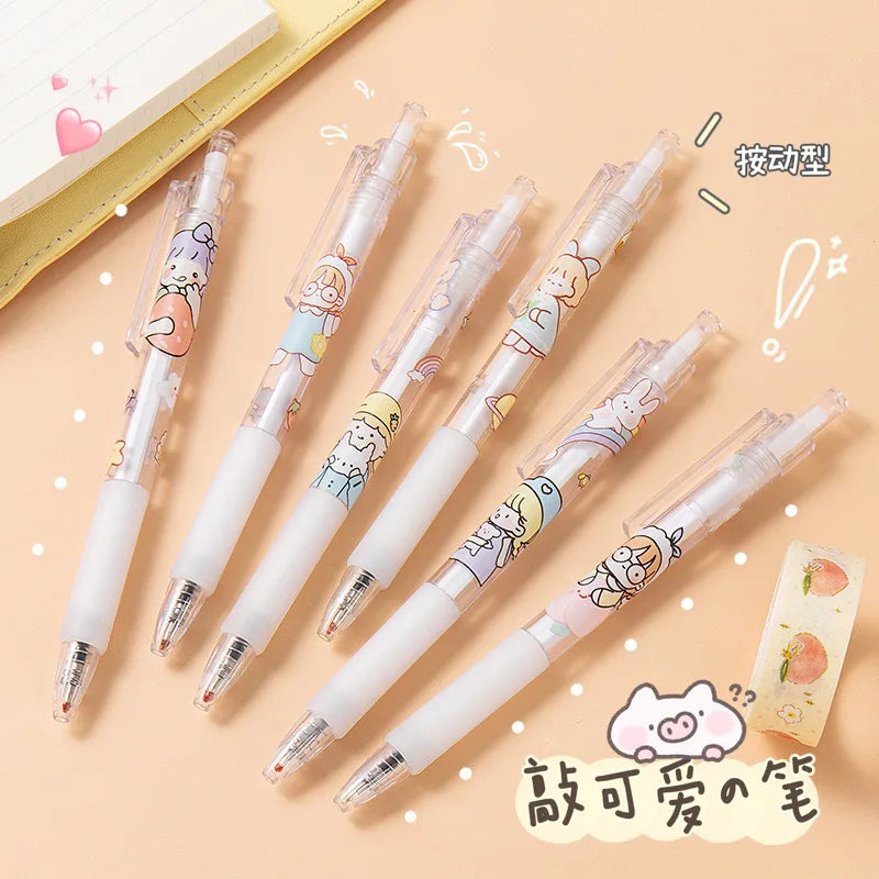 6pcs Kawaii Gel Pen Set Cartoon Press Ballpoint Pen for Students Cute Gelpen 0.5mm Black Refill Office School Stationery