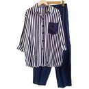 2Pcs/Set Shirt Pants Set Long Sleeve Casual Trendy Elastic Waist Breathable Polyester Stripes Blouse Pants Suit