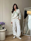 The Axis Set | Contrast-Panel Cropped Jacket and Wide-Leg Trouser Suit