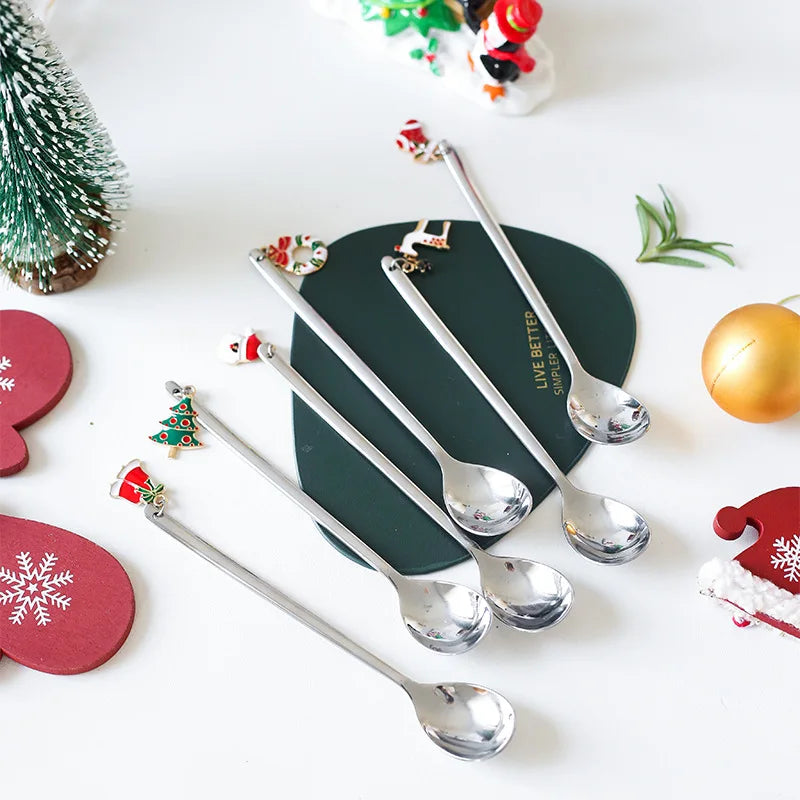 6Pcs New Year 2024 Merry Christmas Spoons Xmas Party Tableware Ornaments Christmas Decorations for Home Table Navidad Noel Gift
