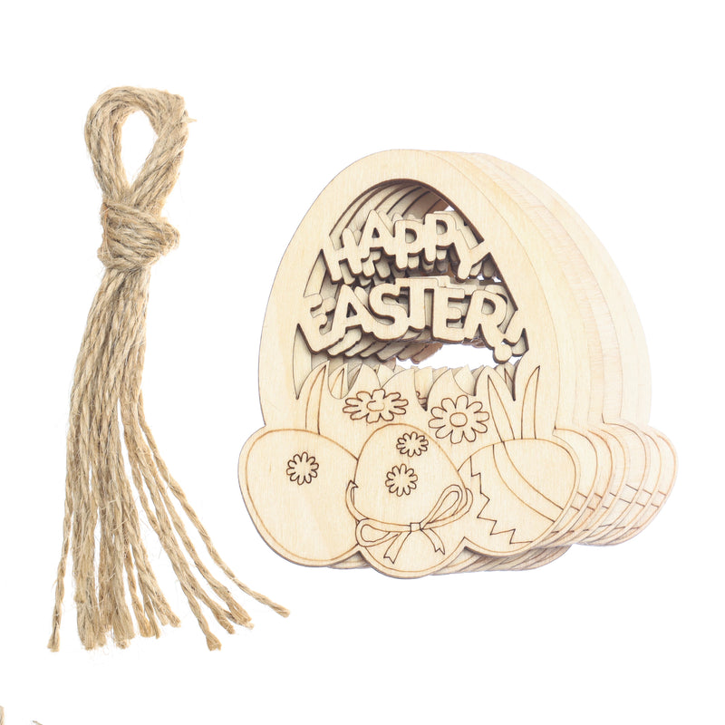 10pcs Wooden Easter Pendants Rabbit Egg Hanging Ornament For Happy Easter Party Home Decoration Kids DIY Painting Gifts Supplies