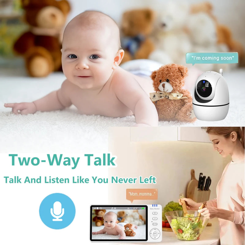 5.0" Video Baby Monitor With Pan Tilt 720P HD Camera 2.4G Wireless 2 Way Audio Night Vision Security Babysitter VOX Wake Lullaby