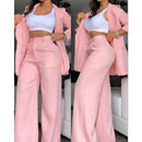 New Arrivals Temperament Spring Women's Clothing Pure Color Elegant Long-Sleeved Lapel Suit Pocket Straight-Leg Pants Suit