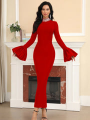 The Noir Encore | Rhinestone-Beaded Knit Bandage Maxi Dress