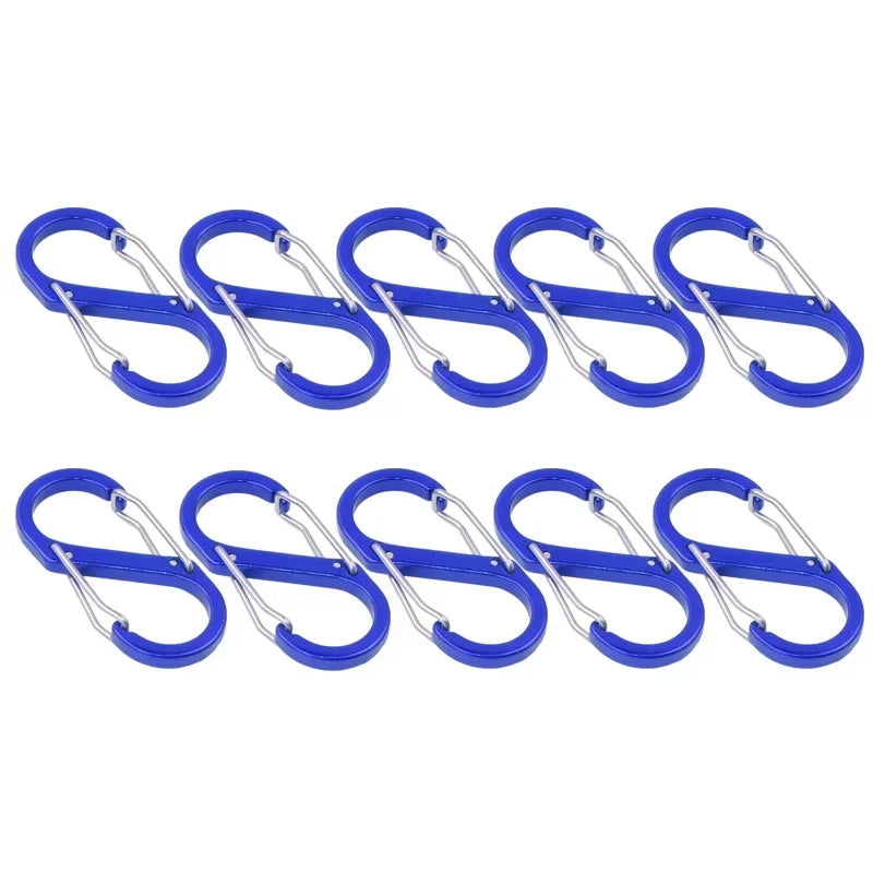 10PCS S Double Carabiner Set Camping EDC Survival Climbing Spring Backpack Clasps Keychain Tactical Gear Hooks Key Chain Clip