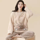 Autumn Winter Thick Coral Velvet Long Sleeve cute Cartoon Sleepwear Warm Flannel Women Pyjamas Sets Flannel Pajamas Set for Girl