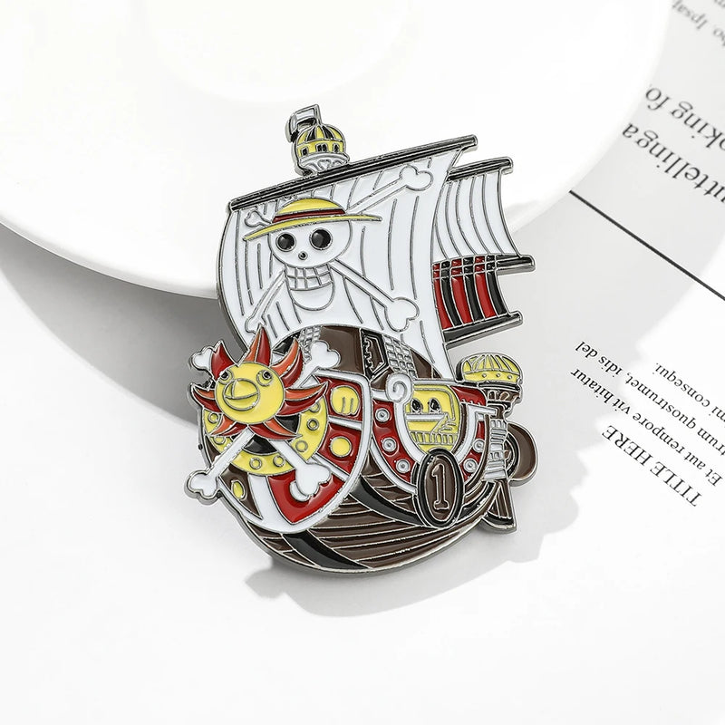 Cartoon One Piece Pirate Ship Brooch Anime Metal Enamel Pins Clothing Bag Lapel Badge Jewelry Gift for Fans Friends Accessories