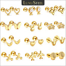 LUXUSTEEL Mini Cute Stainless Steel Stud Earrings Women Girls Heart Butterfly Rabbit Helix Ear Cartilage Piercing Jewelry Gifts