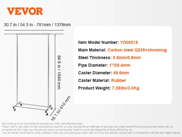 SucceBuy Clothing Garment Rack Heavy Duty Clothes Rack Adjustable Length Clothes Rack w/ Bottom Shelf & Wheels for Laundry Room