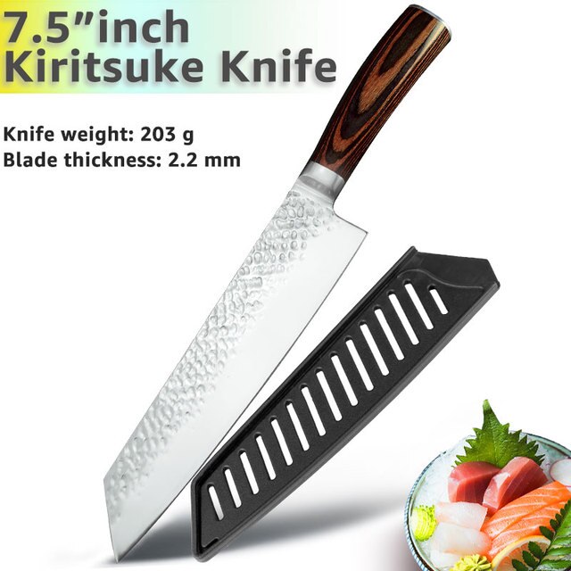 Kitchen Knife Japanese Chef Knives Set 7CR17 High Carbon Stainless Steel Full Tang Hammer Pattern Meat Cleaver Utility Santoku K