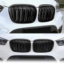 Double Line Car Front Bumper Kidney Grilles Compatible with BMW X1 F48 F49 2016 2017 2018 2019 Racing Grille Glossy Black 1 Pair