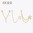ROXI S925 Sterling Silver 1PC V Shaped Chain Tassel  Stud Earrings For Womens Earrings Korean Double Star piercing earrings