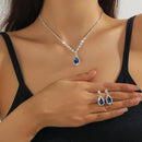 New Luxury Brand Fashion Green Water Drop Crystal Necklace Earring Set for Women Exquisite Wedding Bride Zircon Jewelry Set Gift