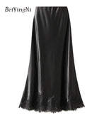 Beiyingni Women's Mermaid Skirt Casual Fashion Maxi Long A-line Skirts Ladies High Waist Retro Spring Summer Faldas Female 2025