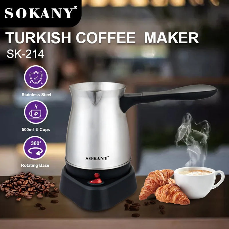 500ML Electric Kettle Turkish Greek Coffee Maker Machine Portable Stainless Steel Moka Pot 220V 5 Cup Teapot Water Boiler 전기포트