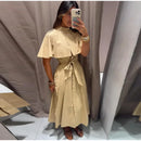 The Overcast Line | Belted Trench Midi Dress with Cape Overlay