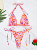 S - XL Floral Printed Halter Strappy Bikini Women Swimwear Female Swimsuit Two-pieces Bikini set Bather Bathing Suit Swim K6177