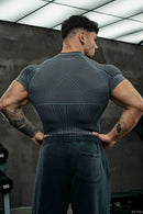 Men's Batman Print Compression T-Shirt, Seamless Honeycomb Breathable Quick Dry Short Sleeve, High Elastic Fitness Gym Top, Runn