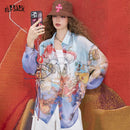 ELFSACK 2025 Summer New Arrivals Casual cool Original full print light shirt chiffon top