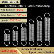 5/2Pcs Wire Diameter: 1.0mm, 304 Stainless Steel S-hook Spiral Coil Tension Spring, Outer Diameter: 6-12mm, Length: 20-120mm