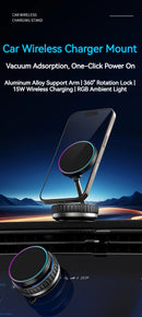15W Portable K11 Vacuum Magnetic Charging Stand - Strong Suction & Multi-Angle Viewing for Car, Kitchen, Mirror & Fitness