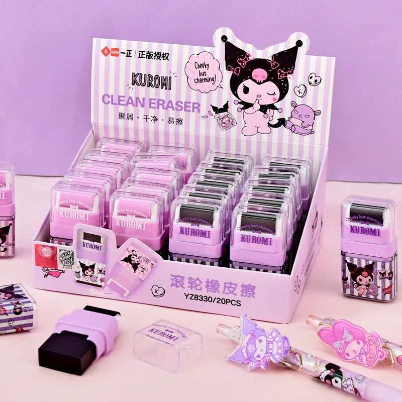 Sanrio Kawaii Kuromi Cartoon Rubber Eraser With roller Cute Erasers for Kids School Office Supplies Gift Stationery