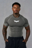 Men's Batman Print Compression T-Shirt, Seamless Honeycomb Breathable Quick Dry Short Sleeve, High Elastic Fitness Gym Top, Runn
