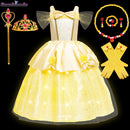 Girls Belle Princess Dress LED Light Up Summer Cosplay Costume Beauty and the Beast Clothing Birthday Party Gift