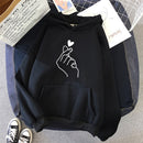 Damen Hoodies Casual Kpop Finger Herz Liebe Muster Kapuzenpullover Mode Hoodie Langarm Damen Pullover Streetwear