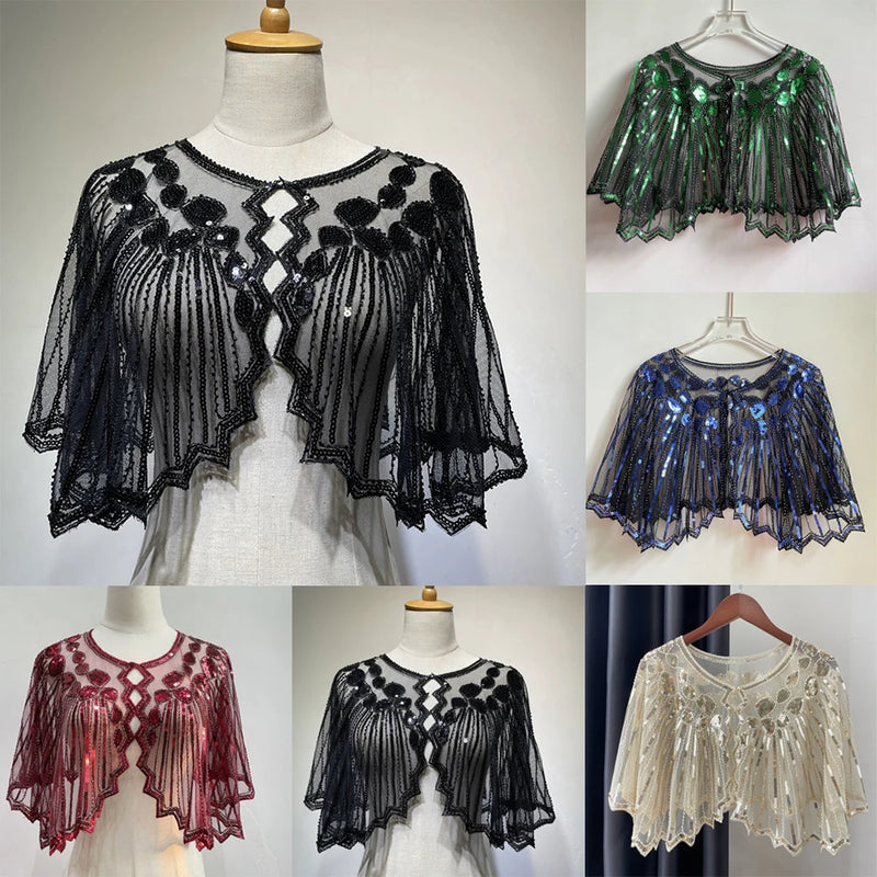 Women's 1920s Shawl Beaded Sequin Deco Evening Cape Bolero Flapper Cover Up Gatsby Themed And Wedding Party Shawl poncho