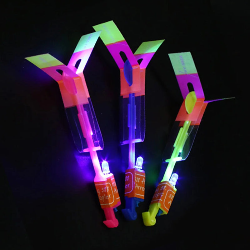 100-10PCS Amazing Light Toy Arrow Rocket Helicopter Flying Toy LED Light  Luminous Slingshot Toys Rubber Band Catapult Fun Party