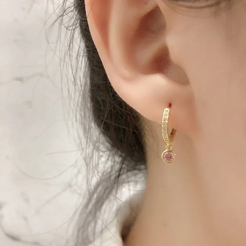 925 Sterling Silver Needle Silver Pink Heart Water Droplet Pendant Hoop Earrings for Women Multiple Styles Earrings Fine Jewelry