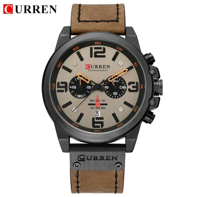 CURREN Top Luxury Brand Men&#39;s Military Waterproof Leather Sport Quartz Watches Chronograph Date Fashion Casual Men&#39;s Clock 8314