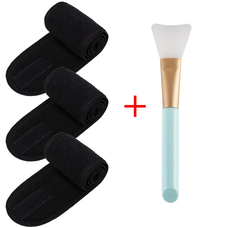 3pcs Adjustable Facial Headband with 1 Mask Brush Yoga Spa Bath Shower Makeup Wash Face Cosmetic Head Band Make Up Accessories