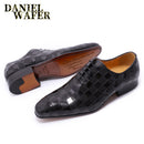 Luxury Italian Leather Dress Shoes Men Fashion Plaid Print Lace-Up Black Brown Wedding Office Shoes Formal Oxford Shoes for Men