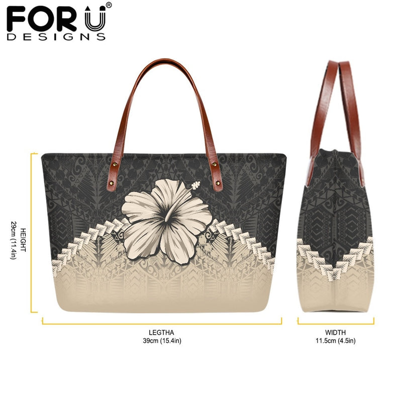 FORUDESIGNS High Quality Women Handbag Polynesian Pattern Hibiscus Flower Printing Personal Luxury Female Shoulder Bolsas