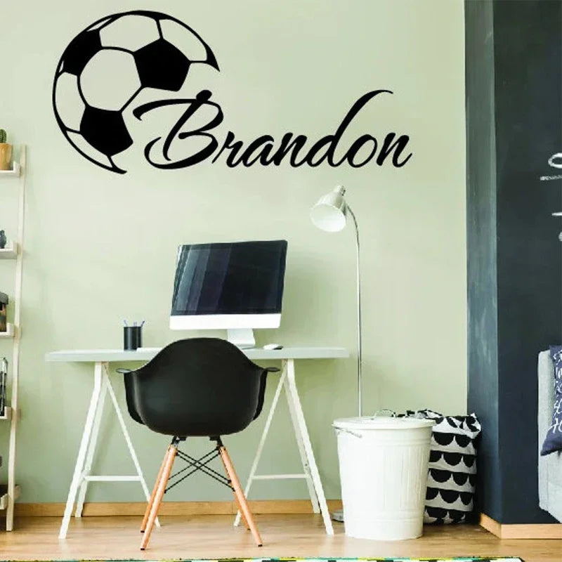 Soccer Ball With Name - Wall Art, Personalized Name Vinyl Sticker, Sports Wall Decor Murals For Boy Bedroom E944