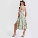 Summer New Elegant Slimming Long Dress Tank Sexy Side Slit Fragment Flower Dress Women's Waist-Fitted Clothing