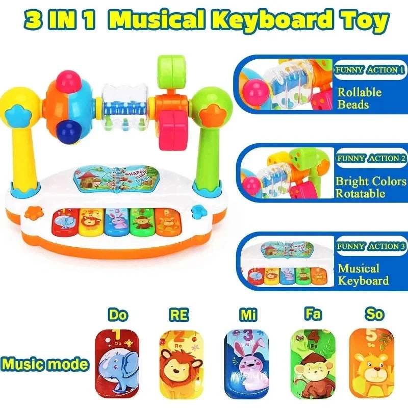 Baby Piano Toys Kids Rotating Music Piano Keyboard With Light Sound Music Toys for Toddlers Early Educational Game Toy Gifts