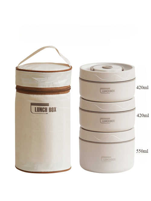 The Thermal Vault | 3-Piece Stainless Steel Insulated Bento Lunch Set with Hot Food Bag (1390ml)