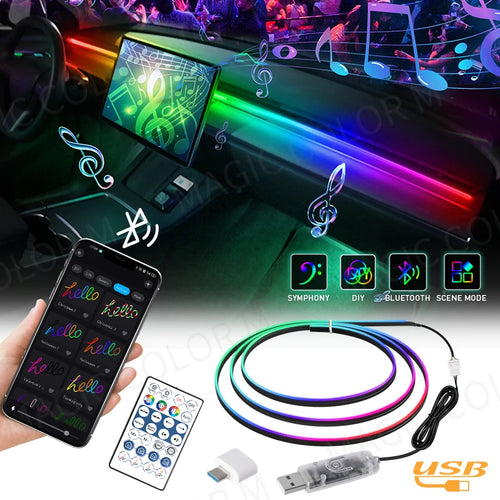Für Tesla Model 3 Y S X 2-in-1 Innenraum-LED-Ambientebeleuchtung USB APP-Steuerung Fernbedienung Universelle Acryl Symphony RGB Atmosphärenlampe