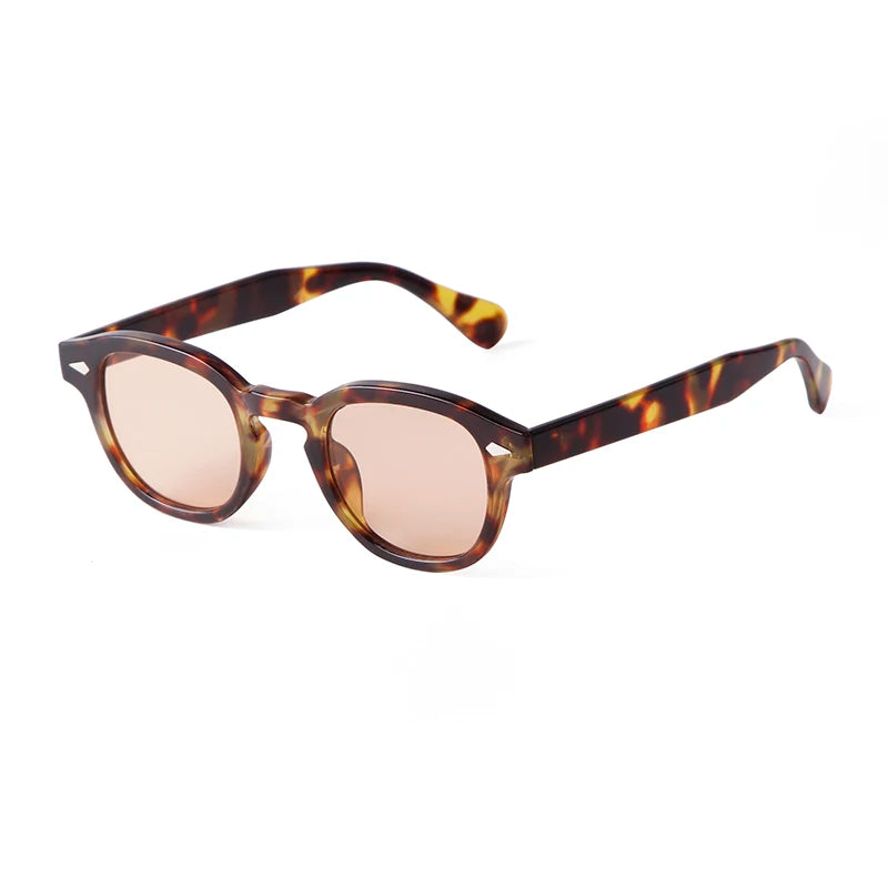 Vintage Tortoise Shell Round Sunglasses Women Men 2024 Brand Design Retro Rivet Yellow Blue Lens Square Sun Glasses Female UV400
